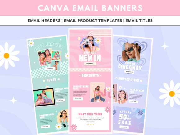 retro email newsletter template canva design with bold colors, y2k aesthetic layout and creative marketing sections